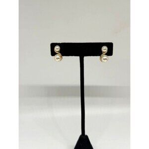 Vintage Signed HMN Gold Tone and Double Faux Pearl Clip On Earrings